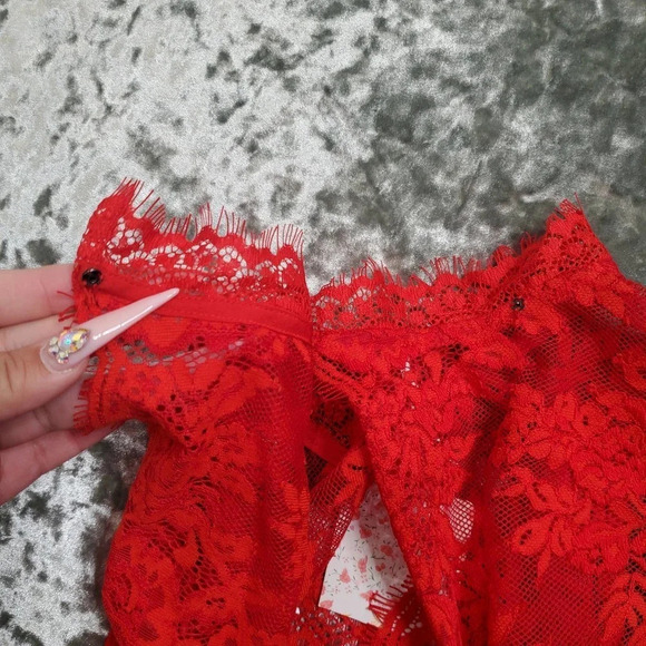 Free People Red Lace Sheer Tied To You Tank Top - Picture 5 of 5